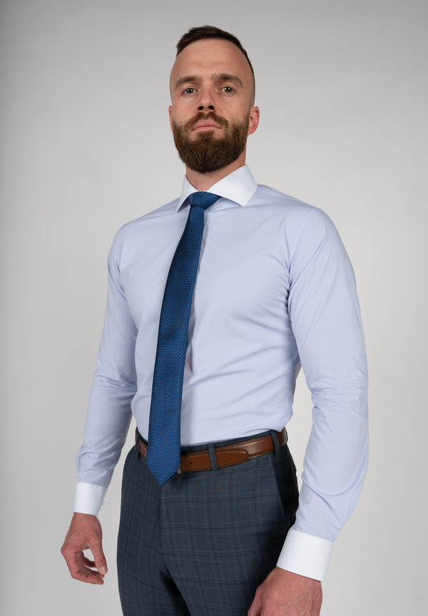 Premium Stretch Dress Shirt - Light Blue w/ Contrast Cuff & Collar