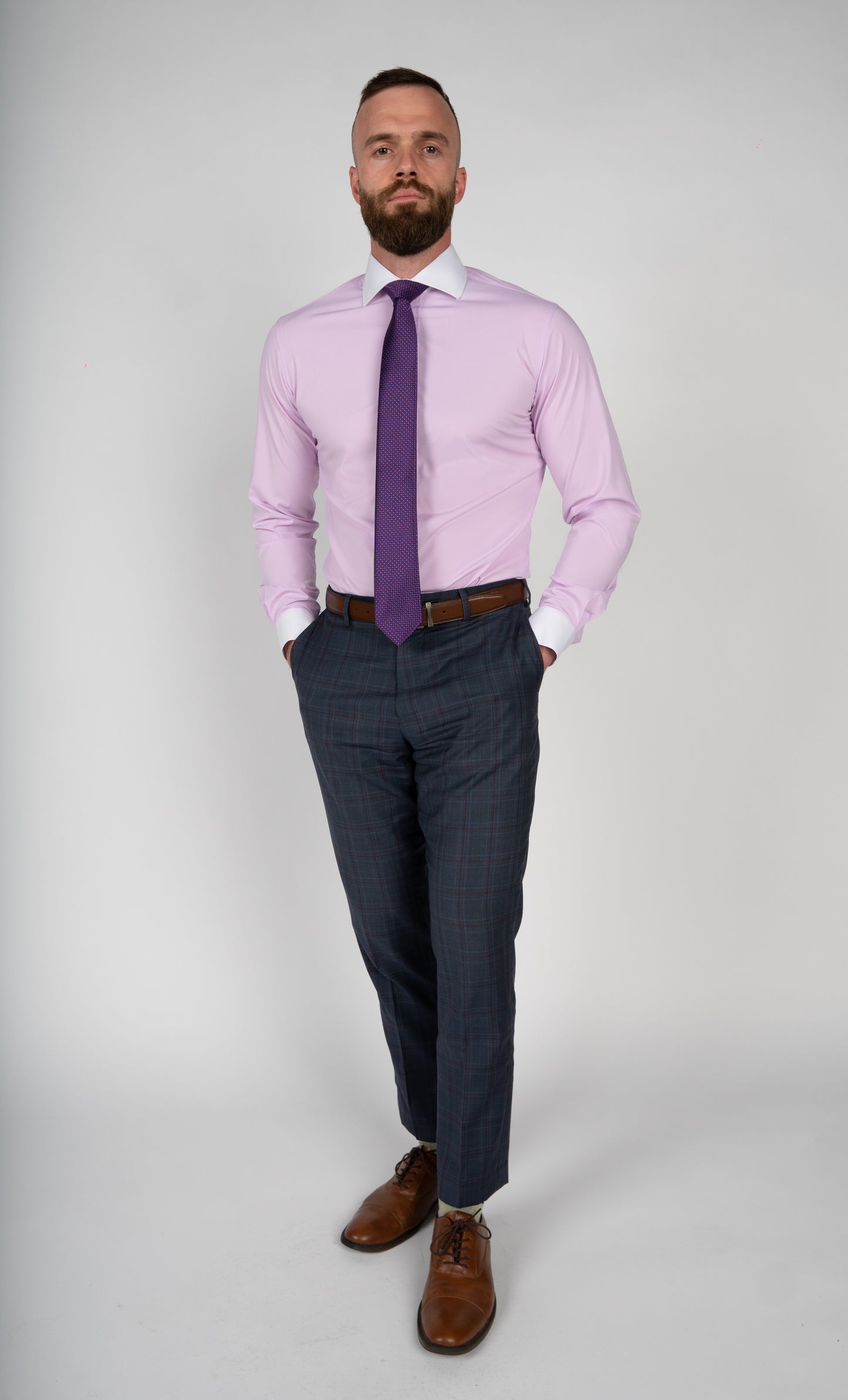 Premium Stretch Dress Shirt - Light Pink w/ Contrast Cuff & Collar